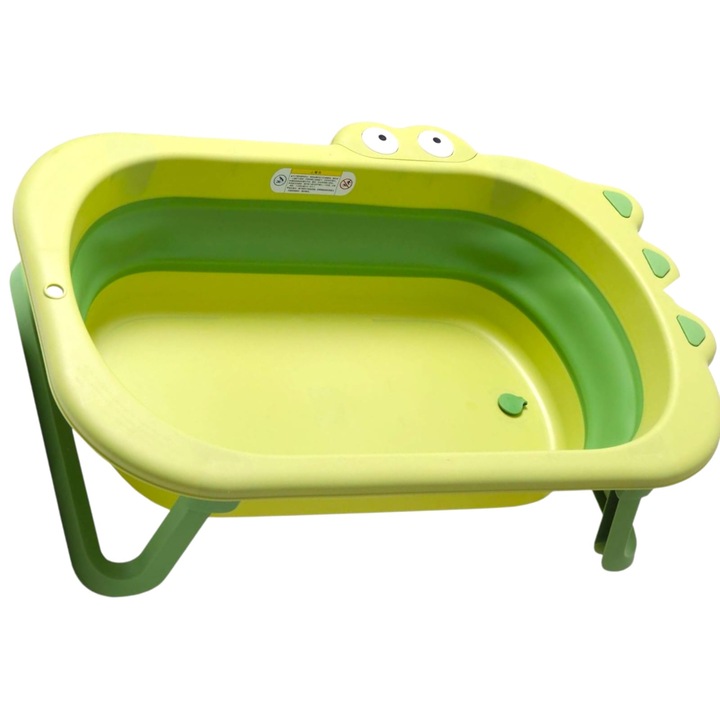 Cada de Baie Pliabila, dop scurgere, 0 - 6 ani, Plastic, 80 cm x 54 cm x 21 cm, model Crocodil, Verde Croco