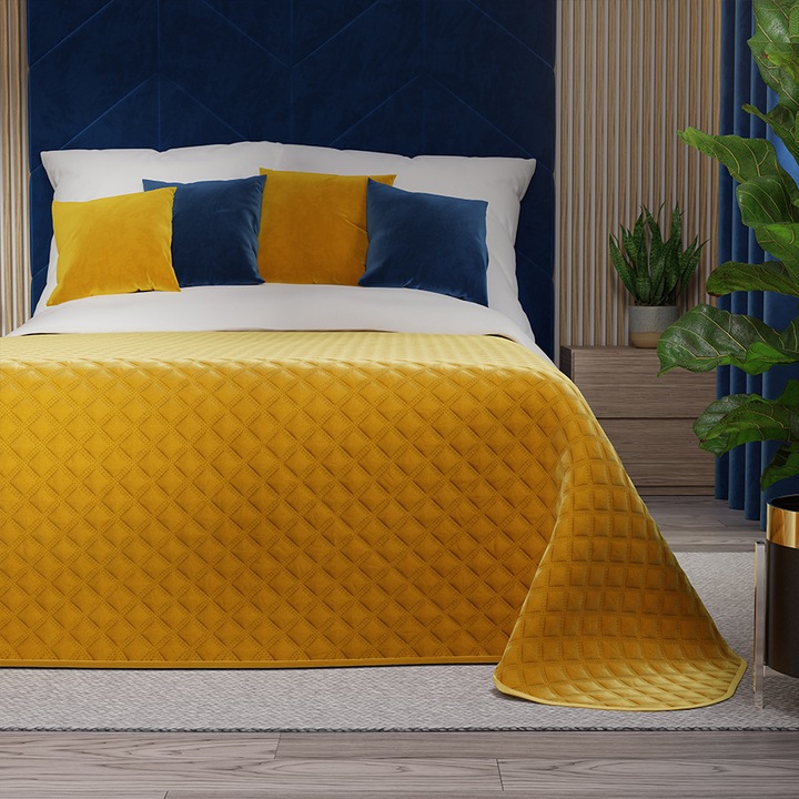 Декоративно одеяло Markizeta, шафран, 170x210см, геометричен дизайн