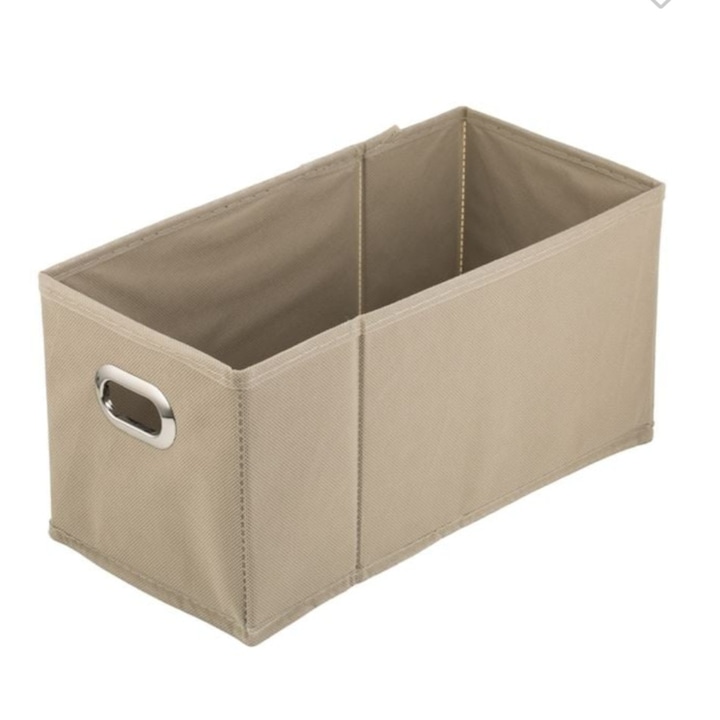 Cutie de depozitare, textila, pliabila, cu inel metalic, bej, 15x31x15cm