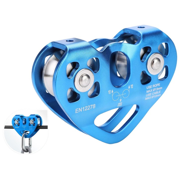Scripete Zipline, 30KN, Scripete tandem cu doua viteze pentru cablu si franghie Salvare grea Alpinism in curte Tractare Zipline Alpinism, Greutate de pana la 700 lbs