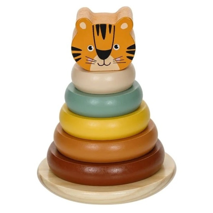 Piramida Educativa din Lemn, cu 5 Inele si Tigru, 10x14 cm
