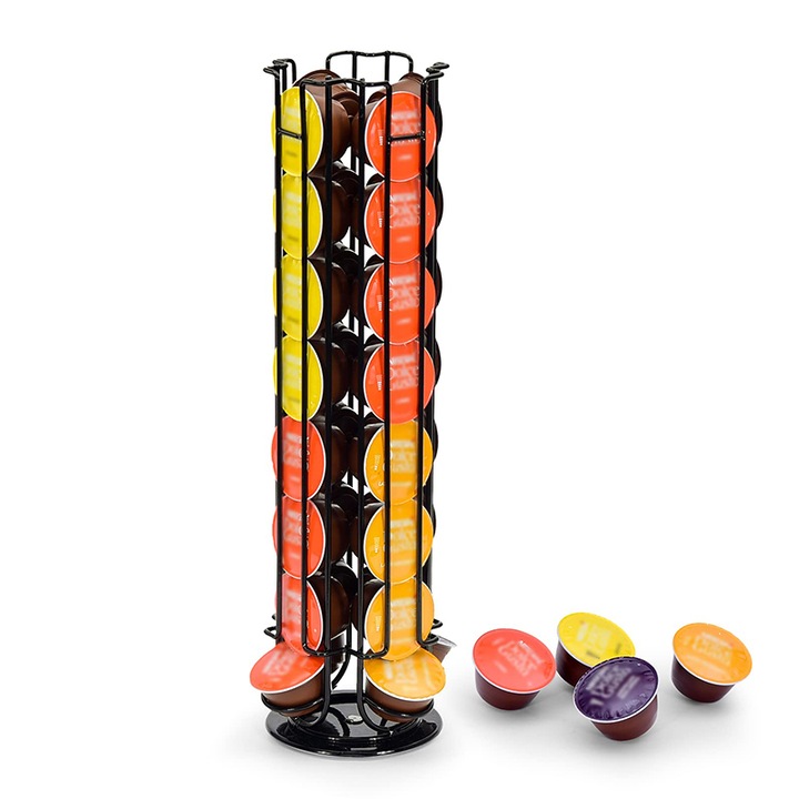 Въртяща се поставка за кафе капсули, 24 капсули, черна, 11.5x11.5x32.5см