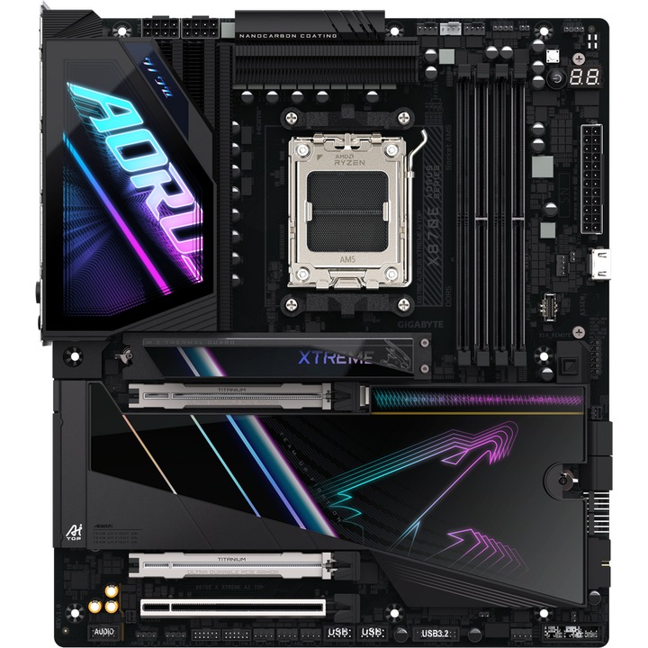 Дънна платка GIGABYTE X870E AORUS XTREME AI TOP, AM5, DDR5, BT, Wi-Fi, E-ATX, Черен