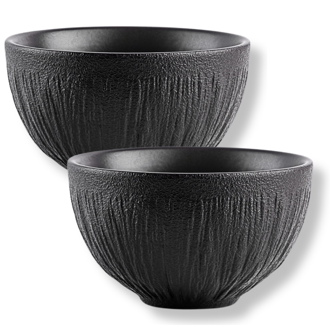 WILMAX Set de 2 boluri de porțelan Piatra Legume Unica Negru, 600 ml