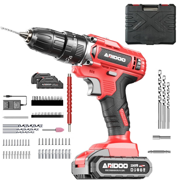 Ударен винтоверт, Мотор от чиста мед, 2 Li-Ion батерии 21V, Максимален въртящ момент 50N M