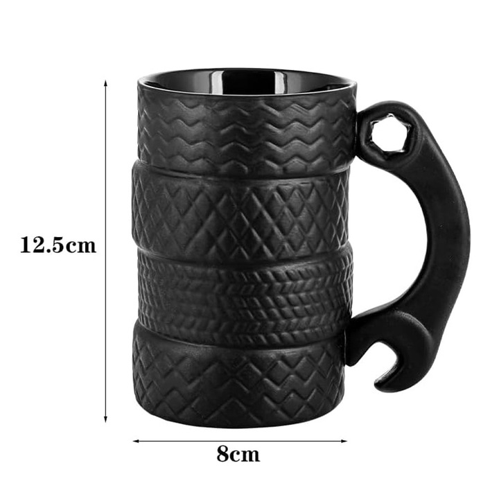 3D чаша за автомобилни гуми с дръжка, 500 мл, голяма керамична чаша за кафе, чаша за кафе за кола, подарък за татко, съпруг, шофьори, механици, любители на коли, за дома или офиса, черна