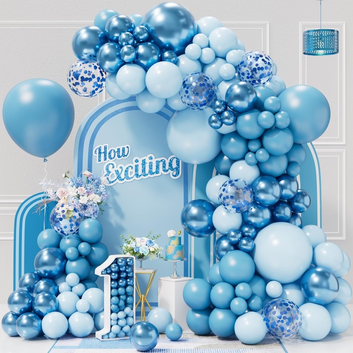 Set De Ghirlande Cu Baloane Albastre Si Albe, 102 Bucati Kit De Ghirlande Cu Baloane Albastre Si Alb, 18 12 10 5 Inci Baloane De Diferite Dimensiuni Pentru Baby Shower, Ziua De Nastere, Dezvaluirea Genului, Decoratiuni De Aniversare