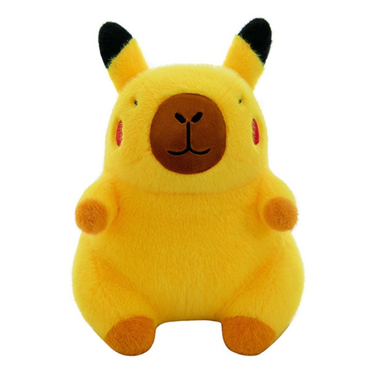 Jucarie de plus Capibara Pikachu, 23 cm, maro-galben - Animalut pufos premium pentru copii. Materiale premium, sigur si moale. Cadou ideal pentru imbratisari
