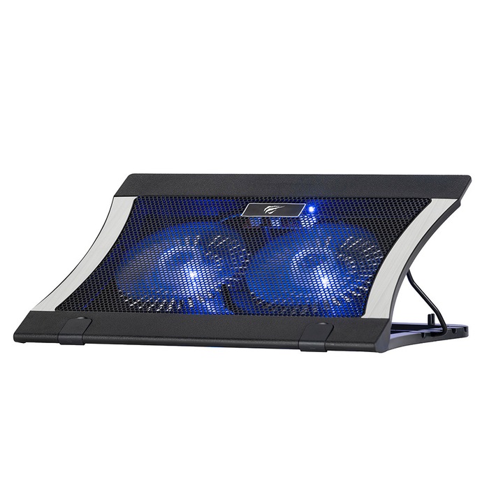 Cooler laptop Havit pentru laptop 9–17”, 2 ventilatoare, 2x USB, turatie 1000RPM, unghi reglabil - negru