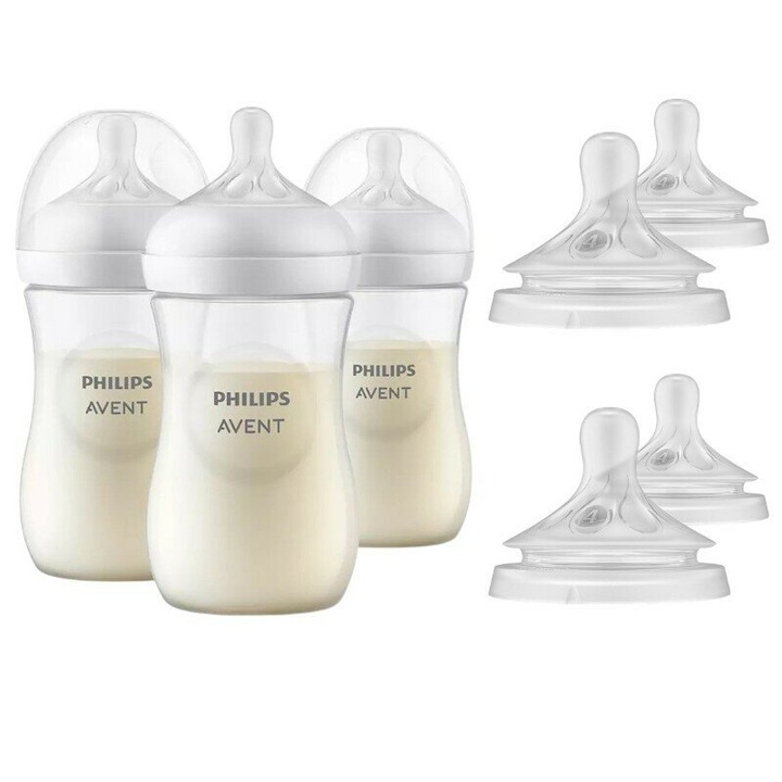 Комплект от 3 x Philips Avent Natural Response бутилки против колики 260 ml +1 месец + 4 x биберони с дебит 4 (среден) 3 месеца+