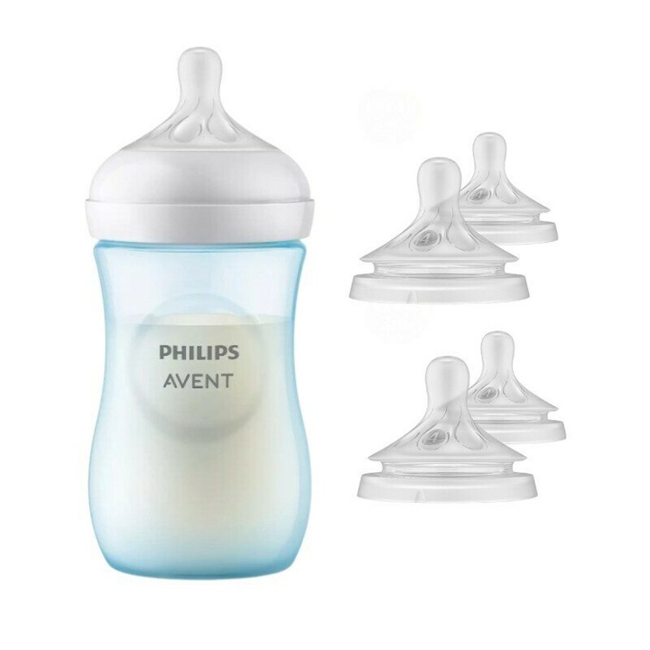 Комплект 1 x бутилка Philips Avent Natural Response +1 месец 260 ml Blue + 4 x зърна със скорост на потока 4 (средна) 3 месеца+