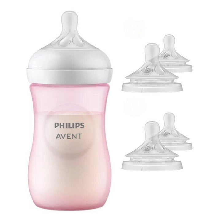 Комплект 1 x бутилка Philips Avent Natural Response +1 месец 260 ml Pink+ 4 x зърна със скорост на потока 4 (средна) 3 месеца+