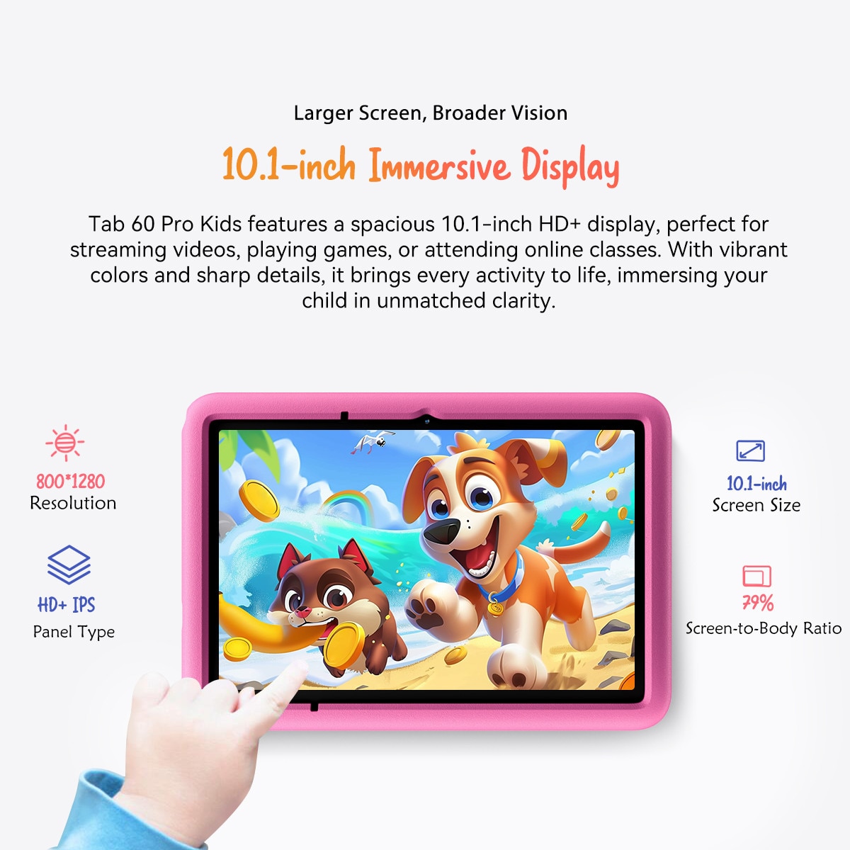 Tableta Blackview Tab 60 Pro Kids, 10.1inch, Android 15, 2.4GHz+5GHz, WiFi 6, 12GB Ram(4GB + 8GB extensibili / 2TB), 800×1280, 128GB ROM, Suport pentru pozitionarea GPS, 7700mAh, Roz trandafir