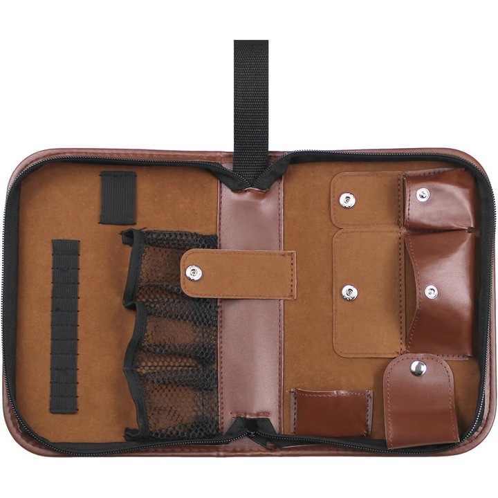 Set organizator accesorii golf, cu carcasa rigida, multiple compartimente, negru, dimensiuni compacte