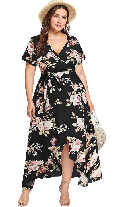 Aszimmetrikus maxi ruha, Jormftte, V-nyakú, empire derék, fekete