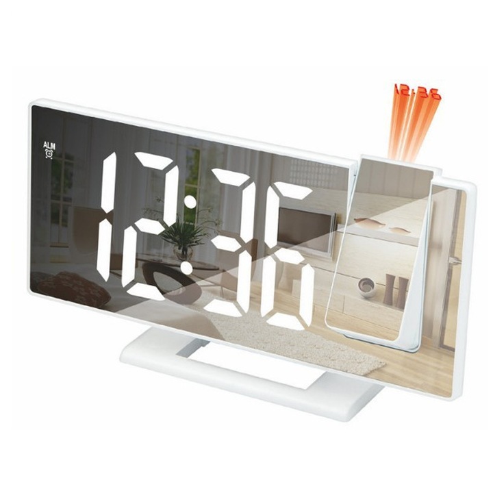 Ceas desteptator digital cu proiectie LED multifunctional, negru, 12x7x5cm