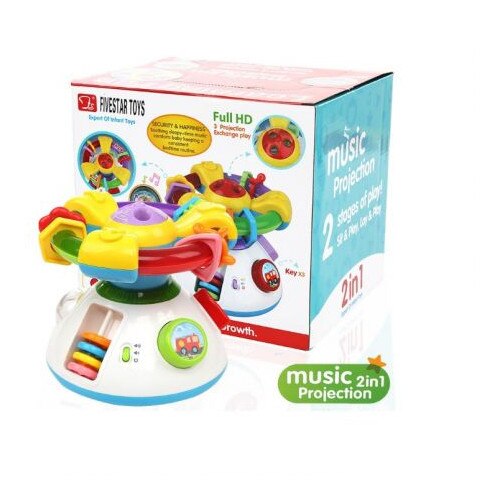 Jucarie volan cu lumini iMK™ , muzica, lampa de veghe si proeictii Full HD, Cadou Suport Card Telefon