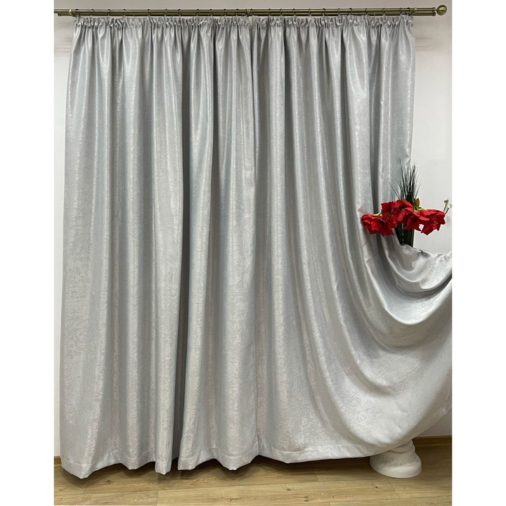 Set draperii uni, black-out, culoare gri, din colectia "Monocrom - Light Grey" by Liz Line, 250x245cmx2buc, cu rejansa - DR1625