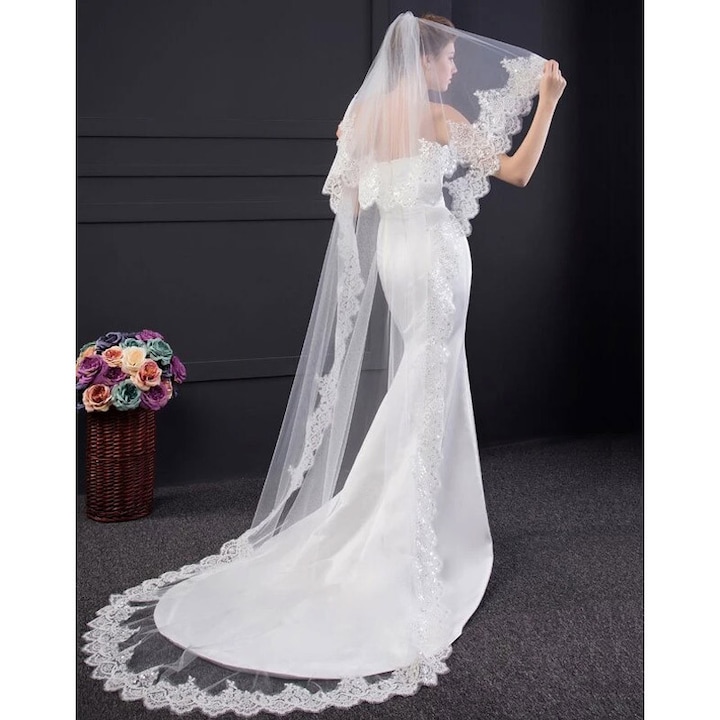 Дълъг булчински воал Катедрала с бродерия