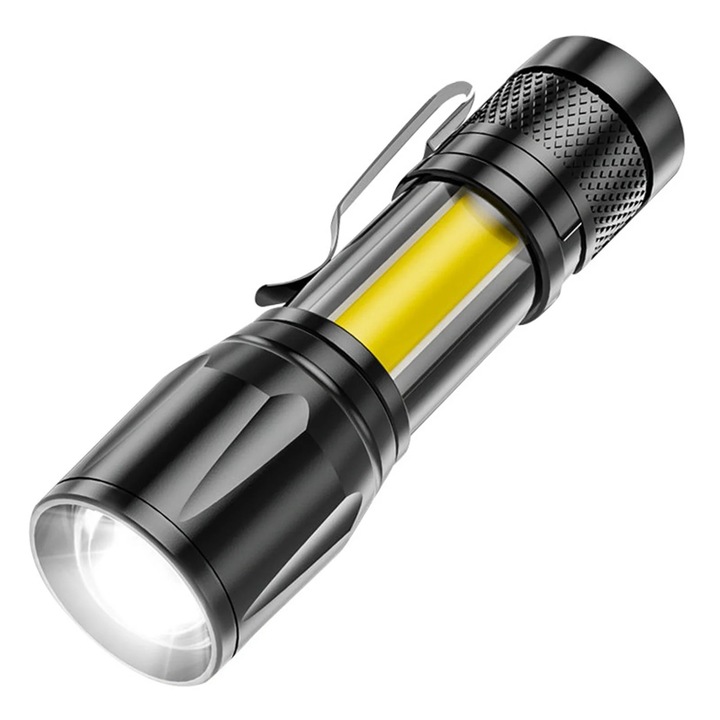 Mini hordozható LED lámpa, 600 lumen, fekete, 9.2x2.5x2 cm