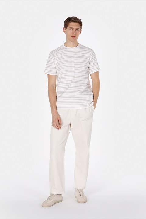 COLIN'S, Tricou cu decolteu la baza gatului si model in dungi, Alb murdar/Bej deschis