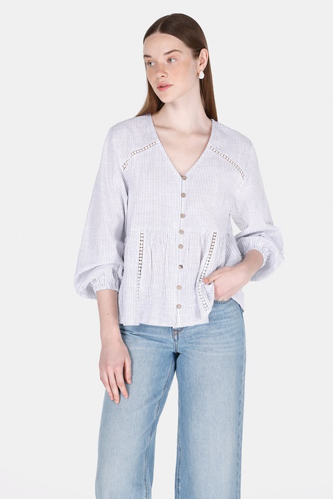 COLIN'S, Camasa cu model in dungi si decolteu in V, Alb murdar/Bleumarin