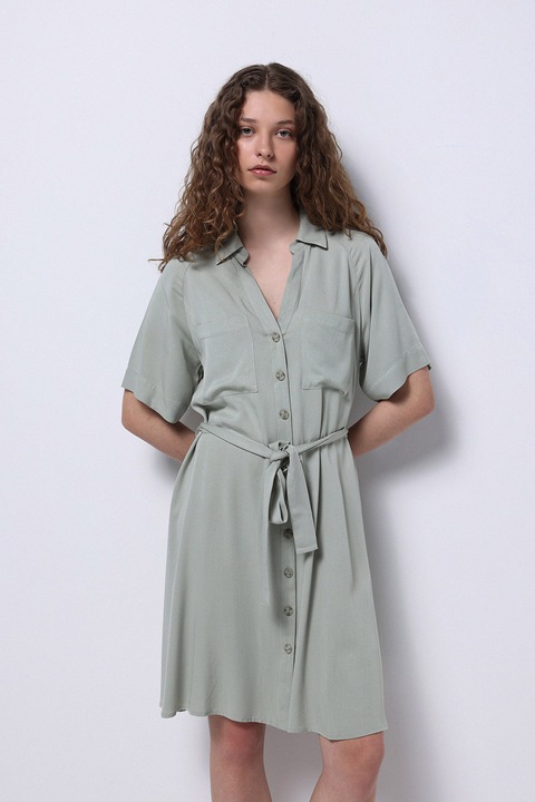 COLIN'S, Rochie cu decolteu in V si cordon in talie, Gri cenusiu