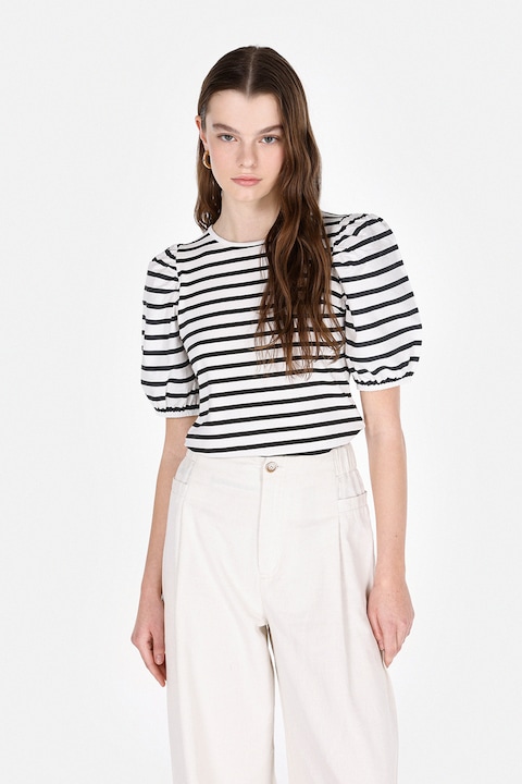 COLIN'S, Bluza cu maneci scurte si model in dungi, Alb/Negru