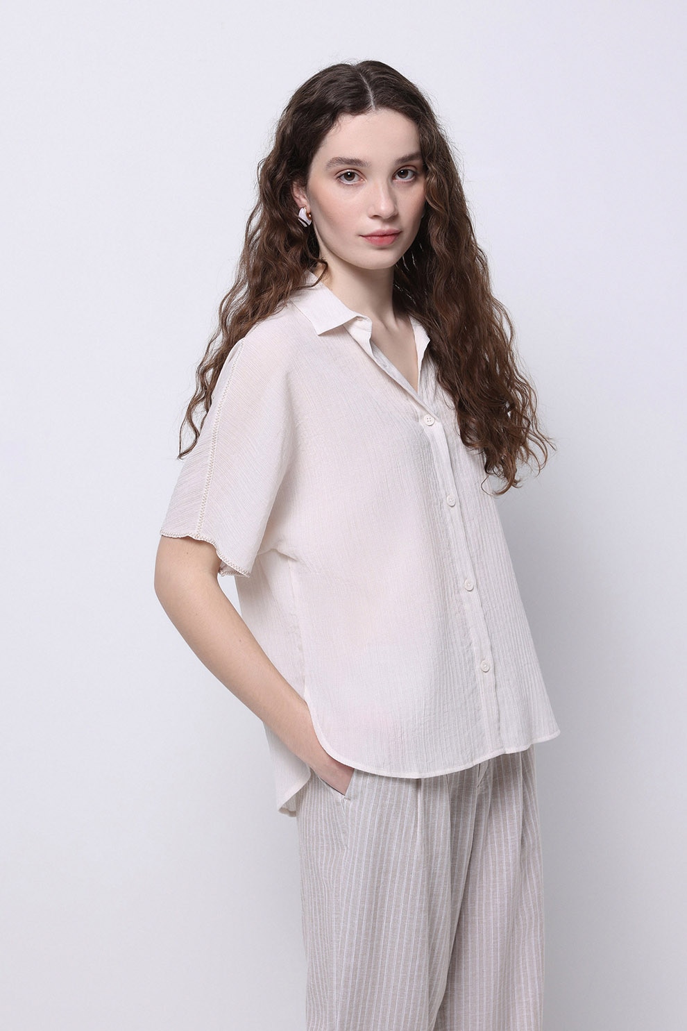 COLIN'S, Camasa lejera cu guler ascutit, Bej, XS
