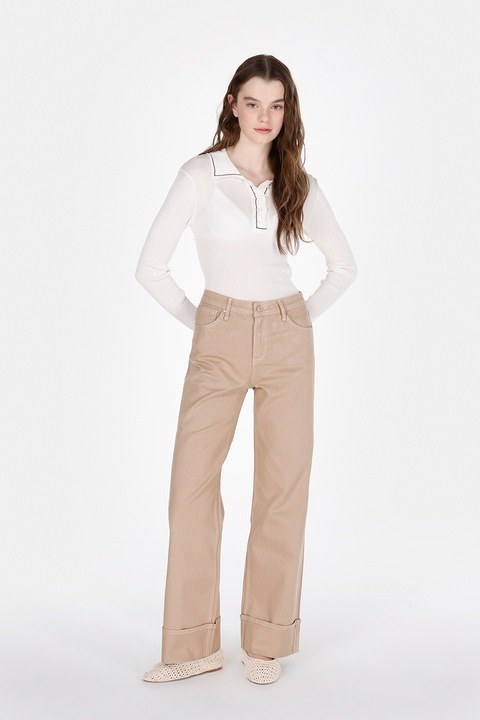 COLIN'S, Blugi cu croiala ampla si talie inalta, Maro nisip