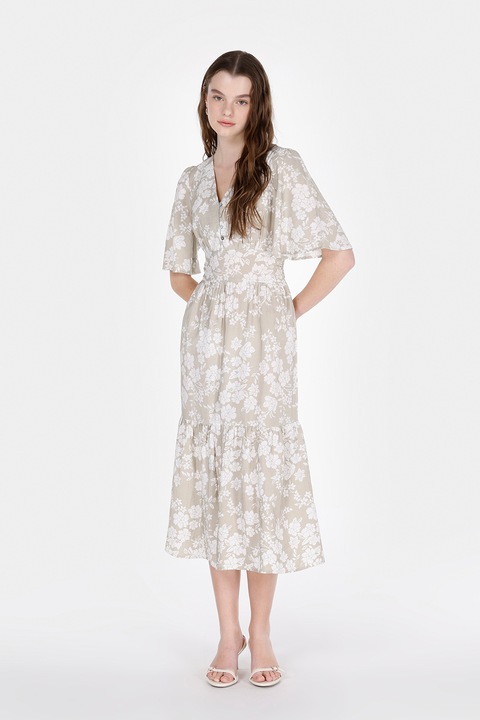 COLIN'S, Rochie midi cu decolteu in V, Alb/Grej