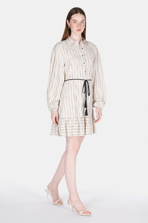 COLIN'S, Rochie din amestec de in cu dungi, Bej/Negru stins, M