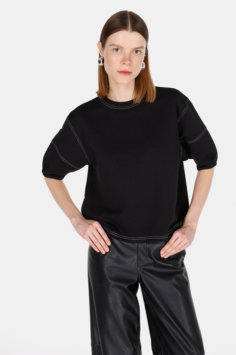 COLIN'S, Bluza din amestec de bumbac cu maneci bufante, Negru