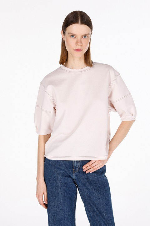COLIN'S, Bluza din amestec de bumbac cu maneci bufante, Bej deschis