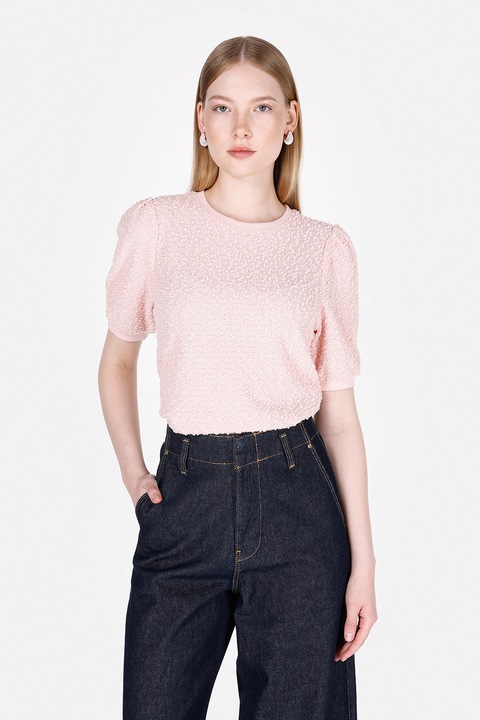 COLIN'S, Bluza texturata cu maneci bufante, Roz somon