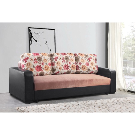 Canapea extensibila Kring Alpha, material textil + PU, 3 perne, 228x86x95 cm, Maro deschis/Roz