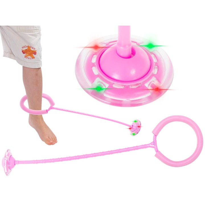 Coarda Hula hop pentru picior Luka, roz, 62x15cm, cu lumini LED