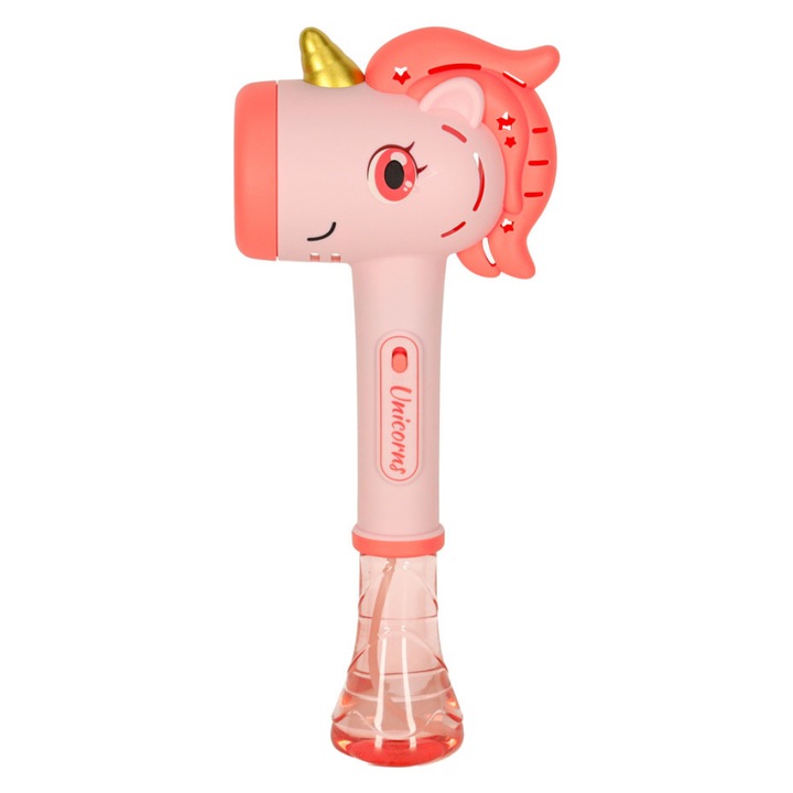 Szappanbuborék pisztoly fényekkel és hanggal, egyszarvú pálca modell, rózsaszín-arany 32 cm x 14,5 cm