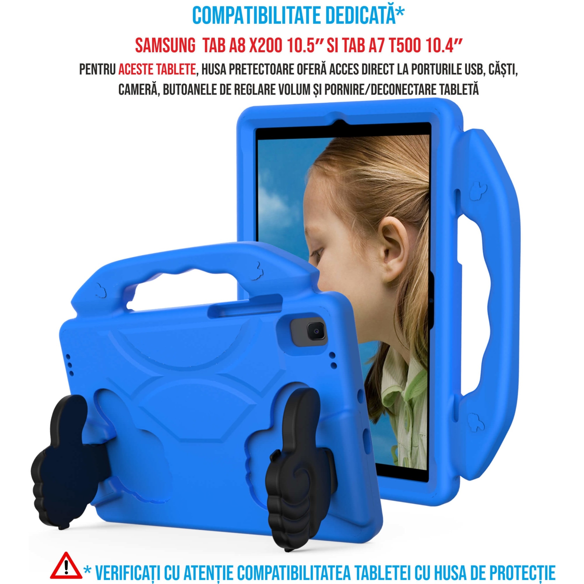 Husa protectie tableta pentru copii, protectie burete antisoc rezistenta la lovituri, albastru, compatibila cu Samsung TAB A7 T500 10.4 inch / Tab A8 X200 10.5 inch