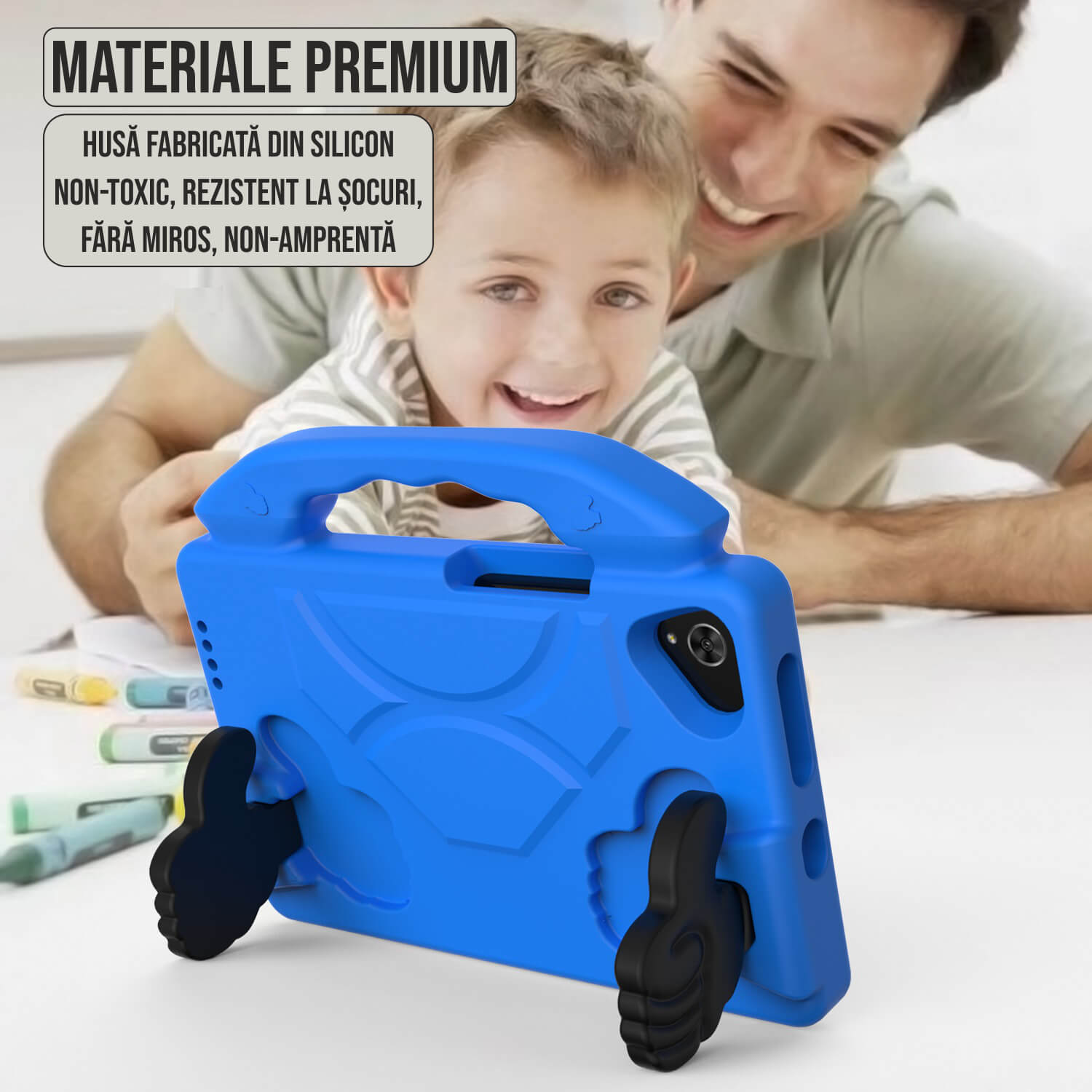 Husa protectie tableta pentru copii, protectie burete antisoc rezistenta la lovituri, albastru, compatibila cu Samsung TAB A7 T500 10.4 inch / Tab A8 X200 10.5 inch