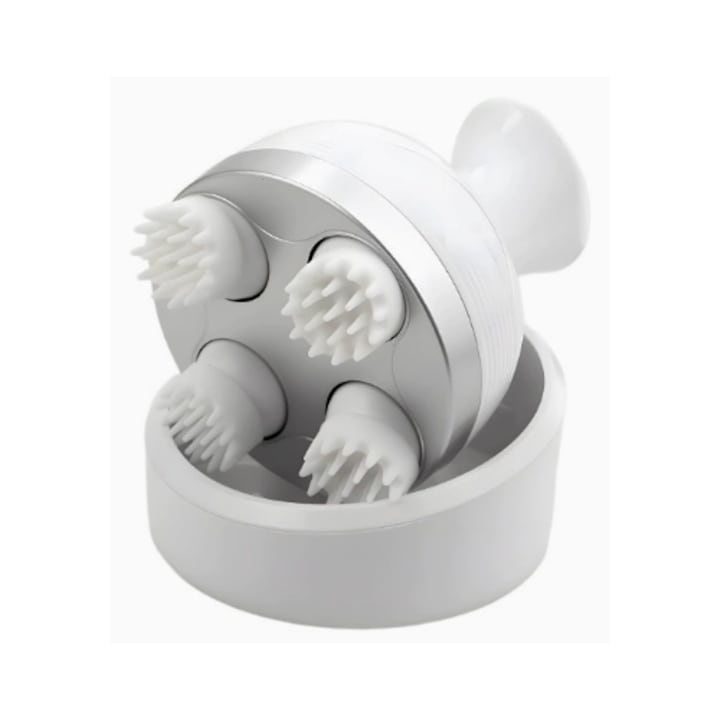 Aparat pentru Masaj Capilar, Masaj Scalp, Stimuleaza Cresterea Parului si Imbunatateste Circulatia Sanguina, Rezistent la Apa, Capete din Silicon, Anti-Stres si Calmare, Vibromasaj Relaxant, Usor de Folosit, Design Ergonomic, Alb