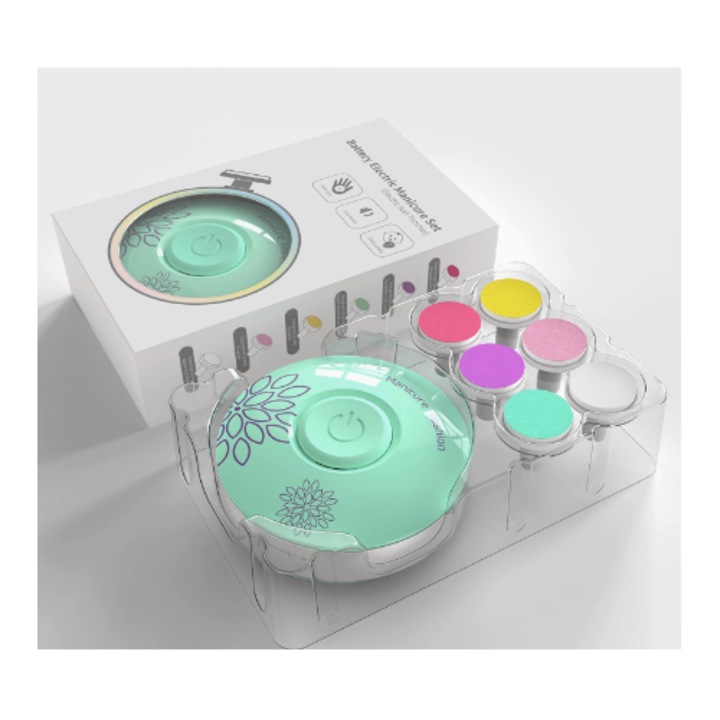 Електрическа бебешка пила, Професионална пила за нокти за новородени и деца, 6 глави, Многоцветна