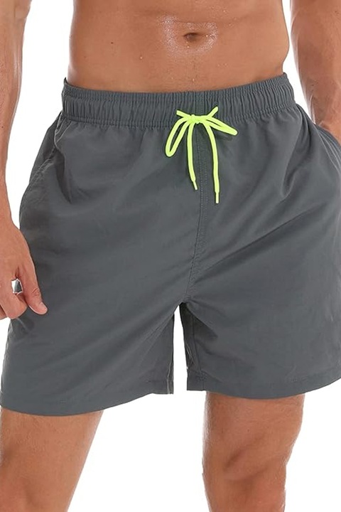 Pantaloni Scurti De Inot Barbati, SINBINTA, Impermeabil, Uscare rapida, Cu buzunare laterale, Prindere cu snur, Respirabil, Plasa confortabila, Pentru inot, plaja si sport, Poliester, Gri, Gri