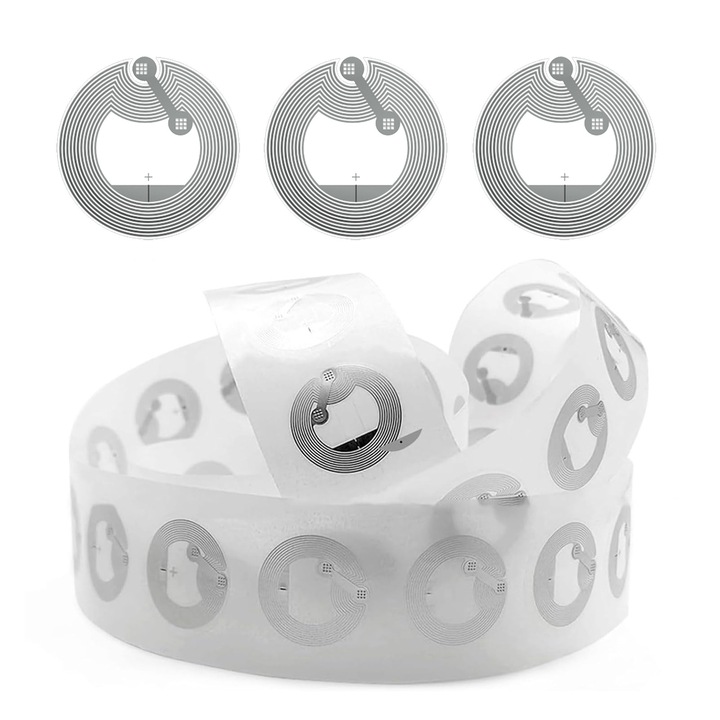 Set 50 tag-uri NFC autoadezive, Axroad Mall, NFC215, Programabile, Scriere, citire cu telefon mobi, Rezistenta la uzura, Usor de operat, Potrivit pentru toate dispozitivele compatibile cu NFC, PVC, 25*25mm, Alb