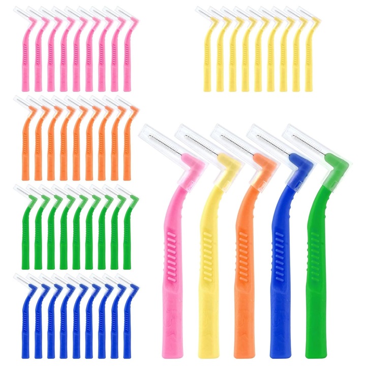 Set 50 periute interdentare, Axroad Mall, Curatatori interdentare, Peri moi, Design ergonomic, Antiderapant, Indeparteaza respiratia urat mirositoare, placa bacteriana, tartrul, dintii galbeni, 7.23* 1.05cm, Plastic, Multicolor