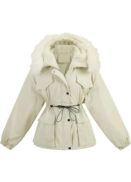 de Parka femei, crem, Poliester, cu fleece, Crem