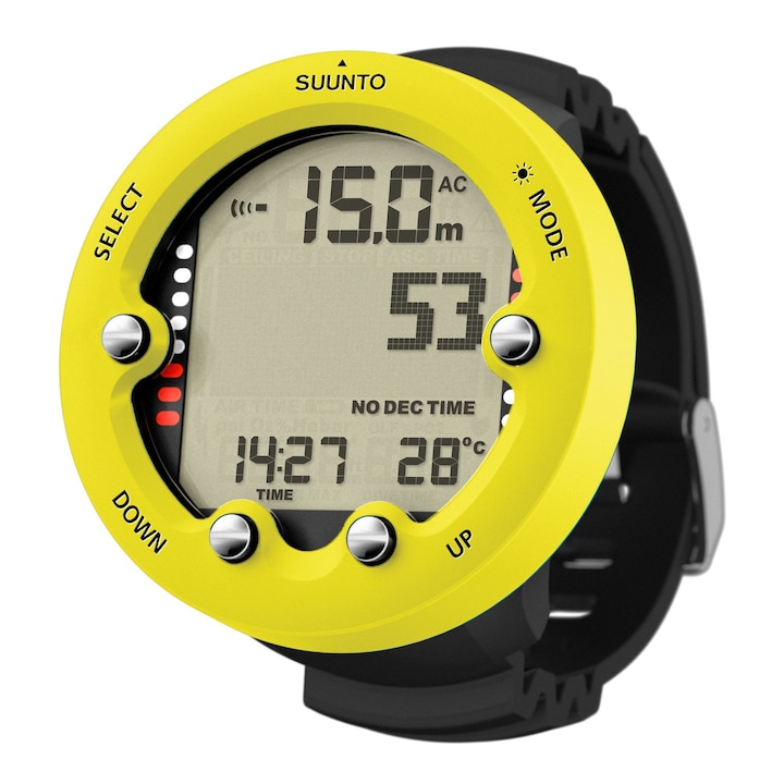 Часовник за гмуркане Suunto Zoop Novo, лимоненожълт, дълбочина 80 м, с функции за планиране на гмуркане