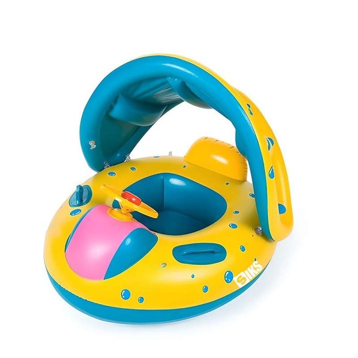 Colac SIKS Inot Pentru Copii Si Bebelusi, Gonflabil, Cu Volan Si Copertina Detasabila, Multicolor