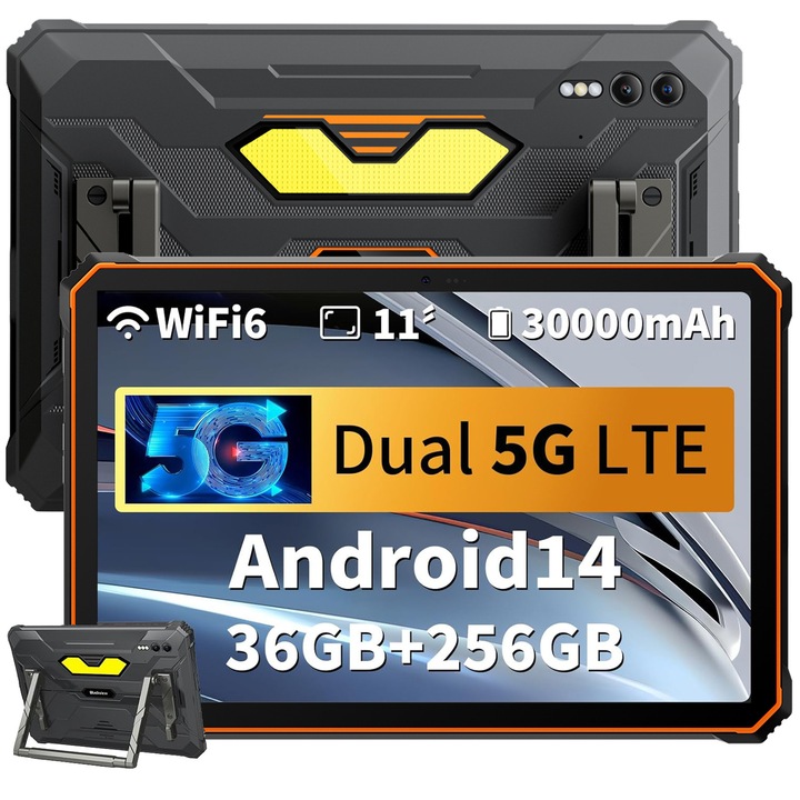 Tableta Blackview Active 10 Pro, 10.98 inch, Android 14, WiFi6, 2.4GHz, 5GHz, FHD+IPS, 90HZ, 36GB Ram(12GB + 24GB extensibili), 1920x1200, 256GB ROM, 30000mAh, NFC/RGB/DRM L1 Netflix HD, Portocaliu