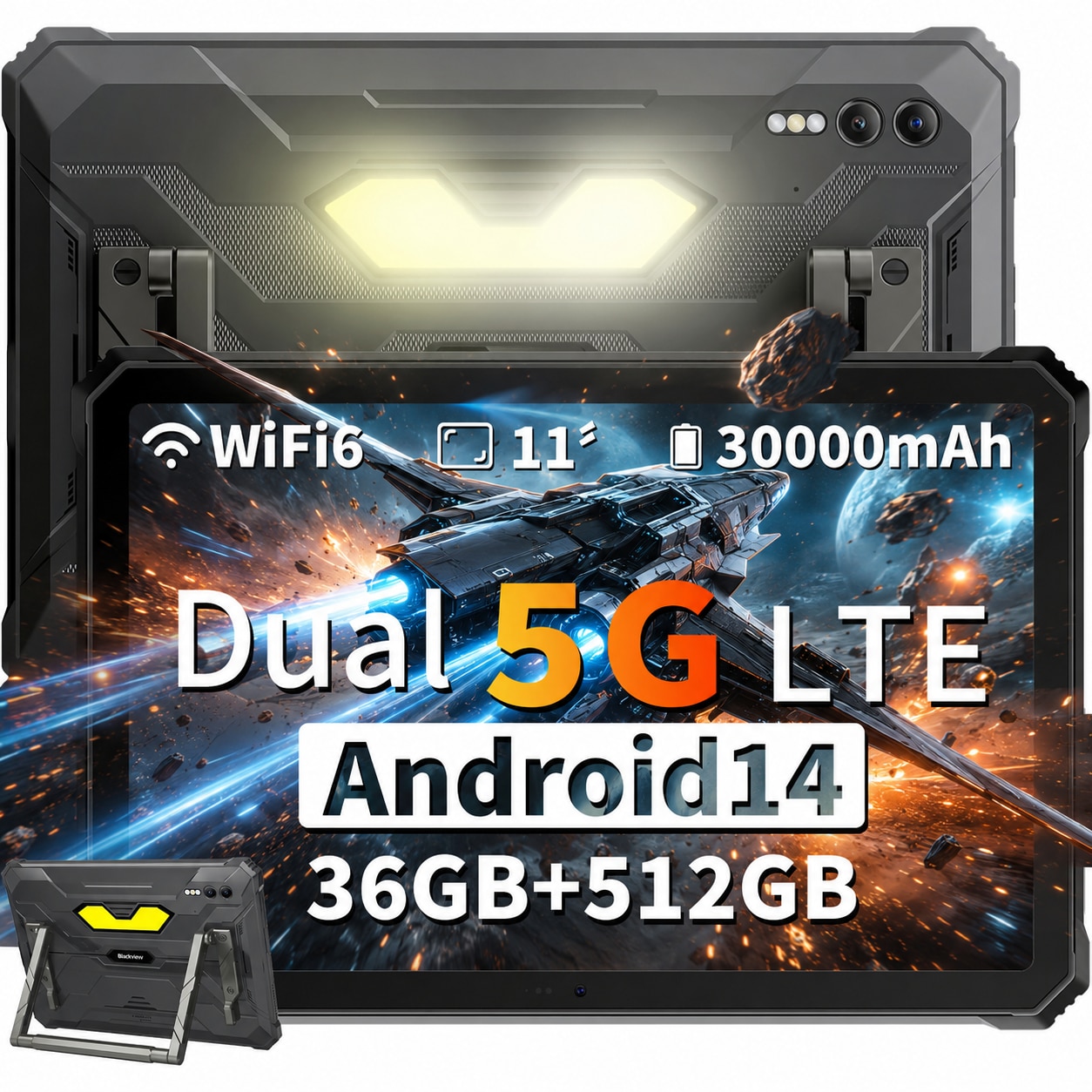 Pachet promo: Tableta Blackview Rugged Active 10 Pro, 10.95 inch, Android 14, WiFi6, 2.4GHz, 5GHz, FHD+IPS, 90HZ, 36GB Ram(12GB + 24GB extensibili), 1920x1200, 512GB ROM, 30000mAh, NFC/RGB/DRM L1, Negru + Tastatura Bluetooth, Blackview, ABS, Wireless, telefon, tableta, PC, Portabila, Windows, Mac, Android, iOS, Baterie Reincarcabila, Negru